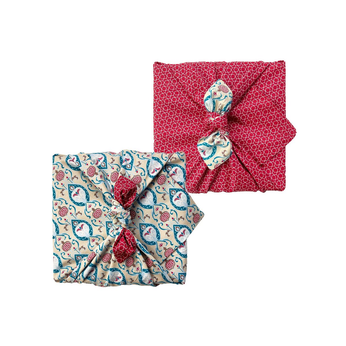 Furoshiki gaveindpakning - 6 stykke Teal & Cherry Bundle - Stof gaveindpakning