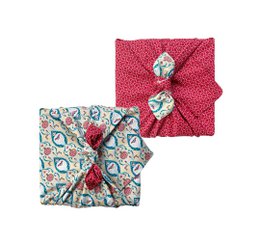 Envoltura de regalo Furoshiki - Paquete de 6 piezas de color verde azulado y cereza - Envoltura de regalo de tela