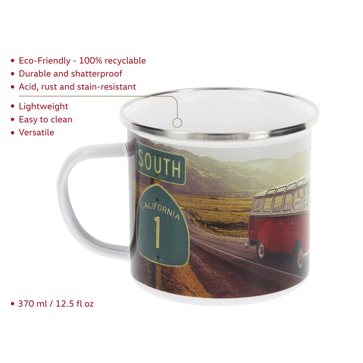 Volkswagen VW T1 Bus Emaille Mok 500ml in Geschenkdoos - Snelweg/Veelkleurig