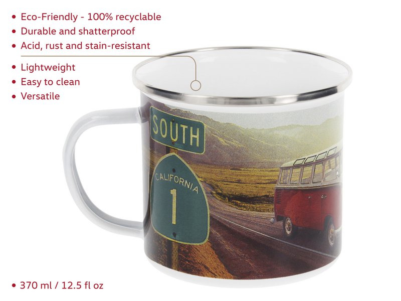 Volkswagen VW T1 Bus - Tazza smaltata da 500 ml in confezione regalo, autostrada/multicolore