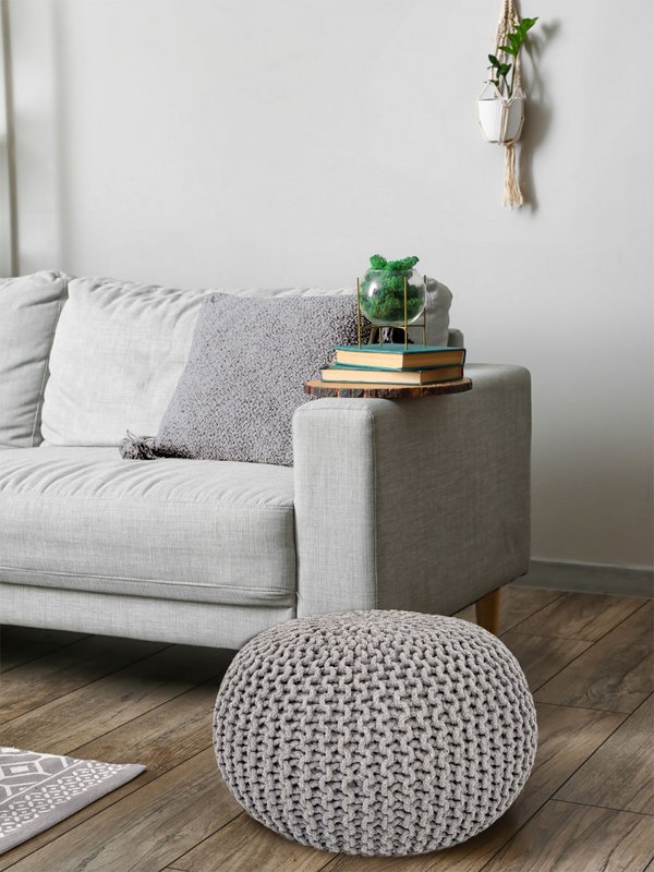 Knitted stool pouf Ø 45 H 30 cm cm seat pouf knitted floor cushion