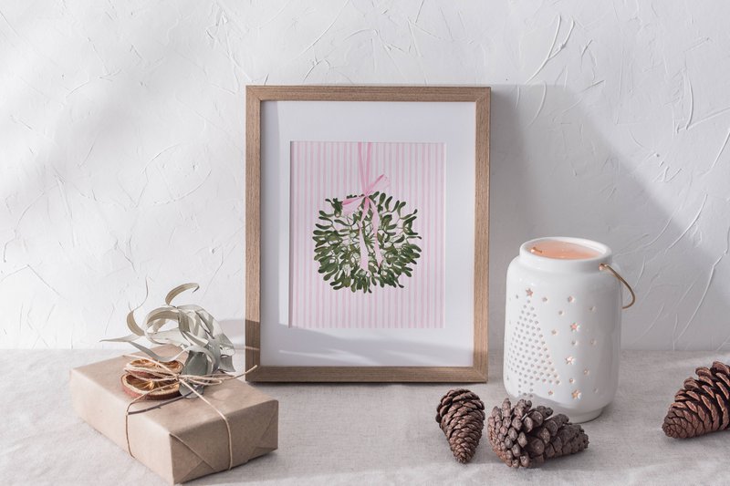 Pink Mistletoe Print, Pink Christmas Plakat, Marrier Plakat, Christmas Plakat, Christmas Print, Mistletoe Print