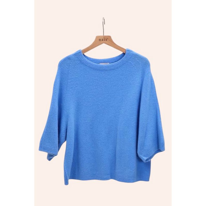 Pull col rond manches raglan 3/4 en alpaga et laine