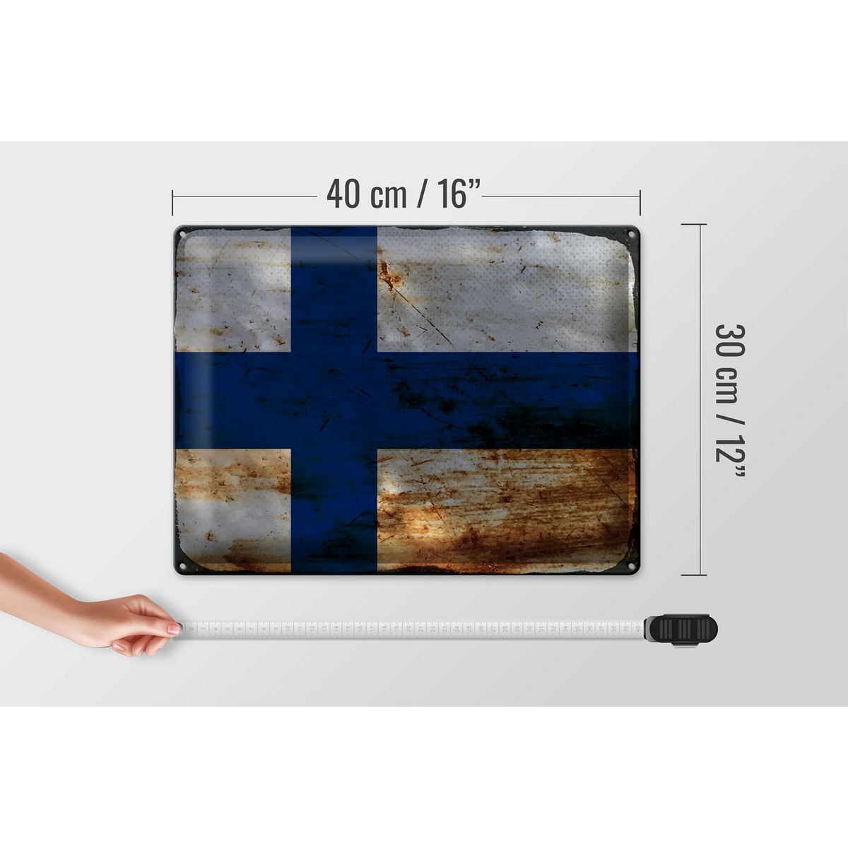 Tin Sign Flag Finland 40x30cm Flag of Finland Rust
