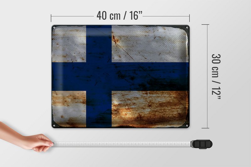 Tin Sign Flag Finland 40x30cm Flag of Finland Rust