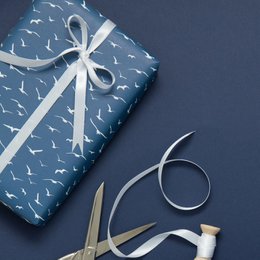 Bird wrapping paper blue - maritime wrapping paper with seagulls, as a gift packaging for baptism, communion or confirmation