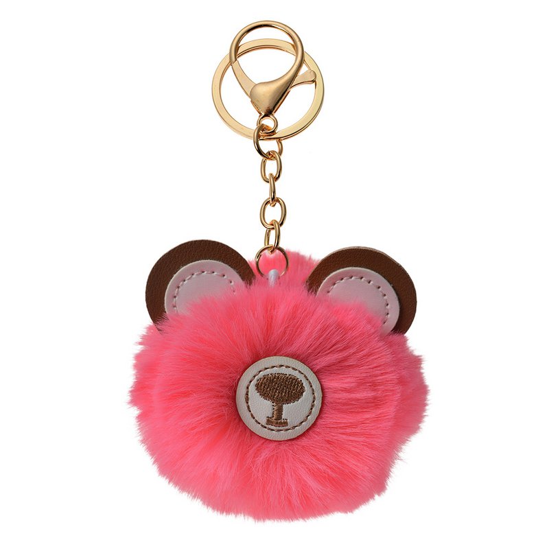 Keychain Pompom Pink Synthetic Bear