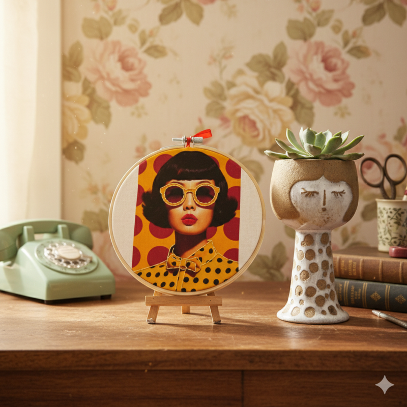 Vintage Pop Glam – Embroidered Portrait Wall Art Set 15cm (3 pieces)