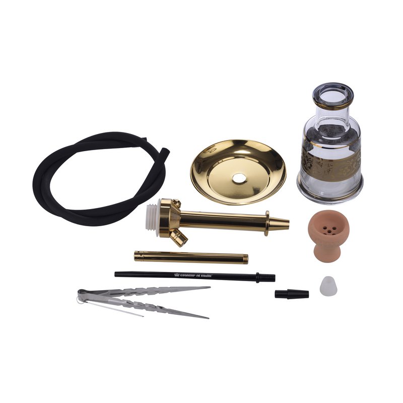Chicha Complete Shisha Kit met Siliconenslang Keramische Kom, Tang, Mondstuk, Glazen Basis Waterpijp Complete Set Modern Goud