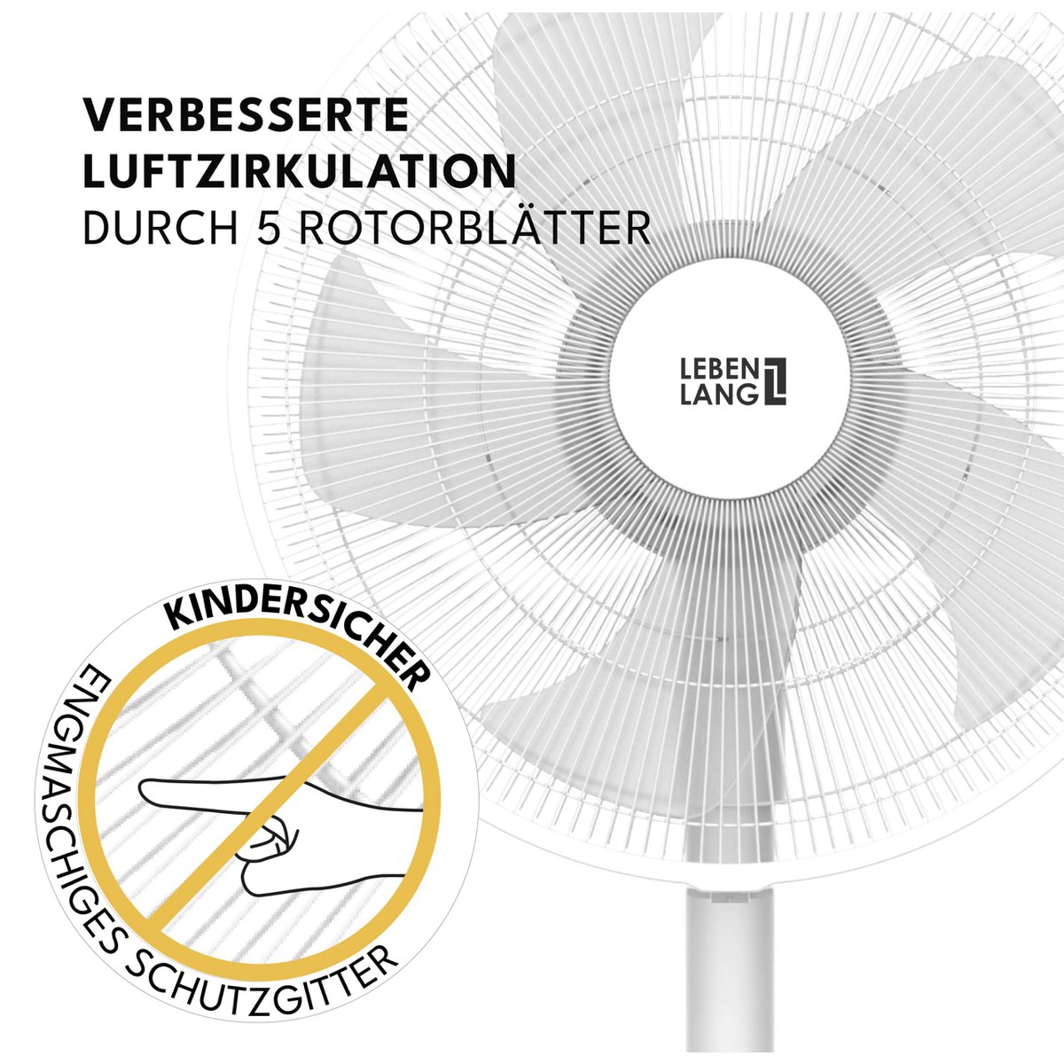 LEBENLANG Standventilator mit Fernbedienung - 3510m3/h & LED-Display & 5 Modi I Energiesparend & Oszillierender I Silent Ventilator Timer Standventilatoren Standing Fan leiser Ventilator Büro