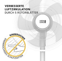 LEBENLANG Standventilator mit Fernbedienung - 3510m3/h & LED-Display & 5 Modi I Energiesparend & Oszillierender I Silent Ventilator Timer Standventilatoren Standing Fan leiser Ventilator Büro