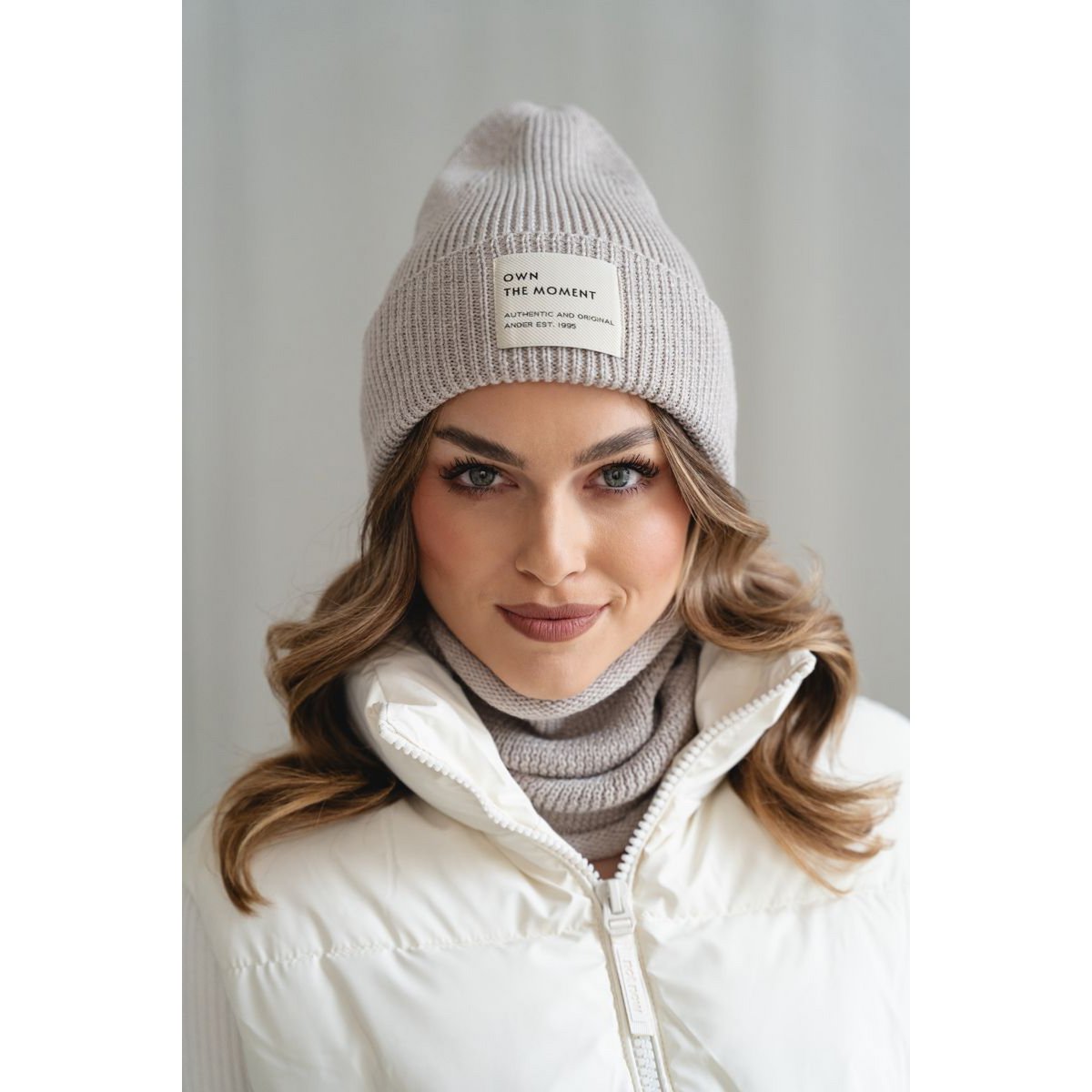 BRIGID NEW hat and scarf set – 100% merino wool – beige