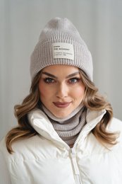 BRIGID NEW hat and scarf set – 100% merino wool – beige