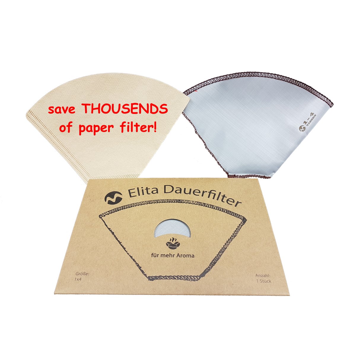 Kaffefilter, permanent filter "Elita", rustfrit stål, str. 2