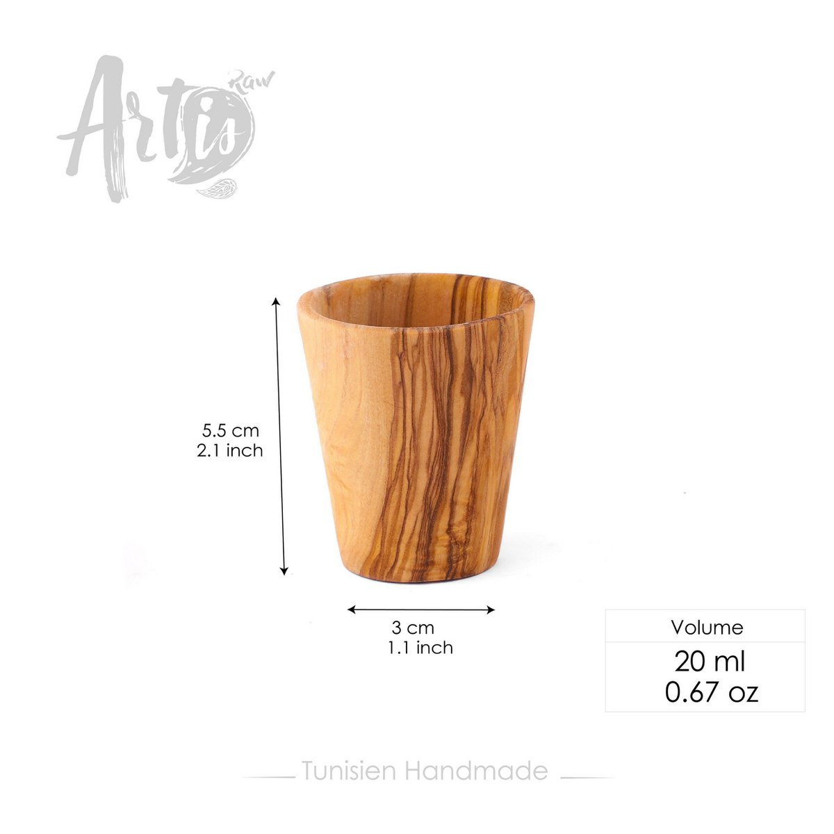 Juego de 6 vasos de chupito de madera de olivo – Hechos a mano