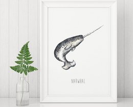 Impresión de pared de narval de acuarela