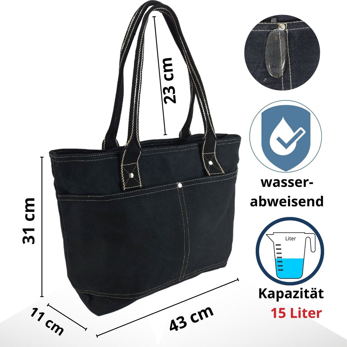 Domelo Damen gewachste Canvas Shopper. Wasserabweisende Handtasche.  Vegane Schultertasche . Einfarbig Damentasche A4 geeignet