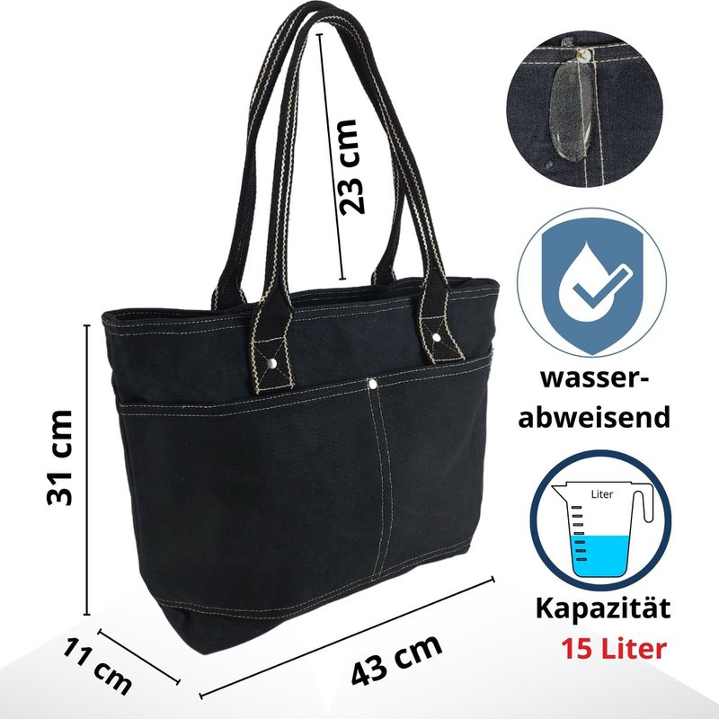 Domelo Damen gewachste Canvas Shopper. Wasserabweisende Handtasche.  Vegane Schultertasche . Einfarbig Damentasche A4 geeignet