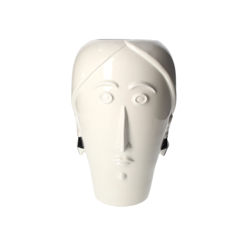Weiß/schwarze Frauenkopfvase, hergestellt in Italien, H 36 x Ø 24 cm