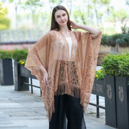 Stort sjal med blondefrynser, solbeskyttelsessjal, cheongsam sjal til kvinders aftenkjole, strandsjal til rejse og ferie