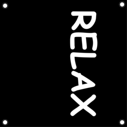 Black and white poster with the text "RELAX" in large letters. The poster has a minimalist, calming design.