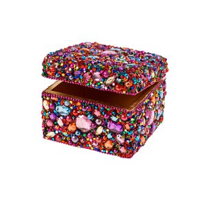 Doos met clunker, vierkant, veelkleurig, MDF/glas, 10x10x8 cm