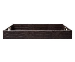 Plateau rectangulaire avec poignées en laiton crocodile marron foncé