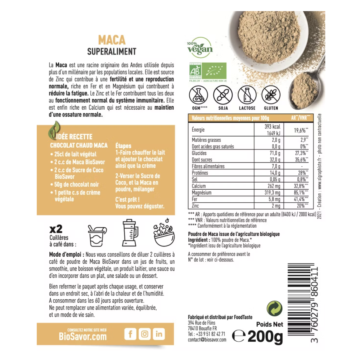 MACA EN POUDRE - 200G - ERGÄNZUNG DER NAHRUNGSMITTEL