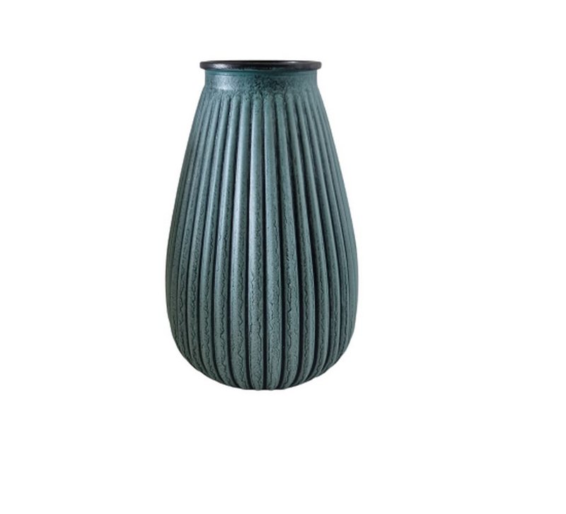Glass vase ribbed handpainted green 27.5