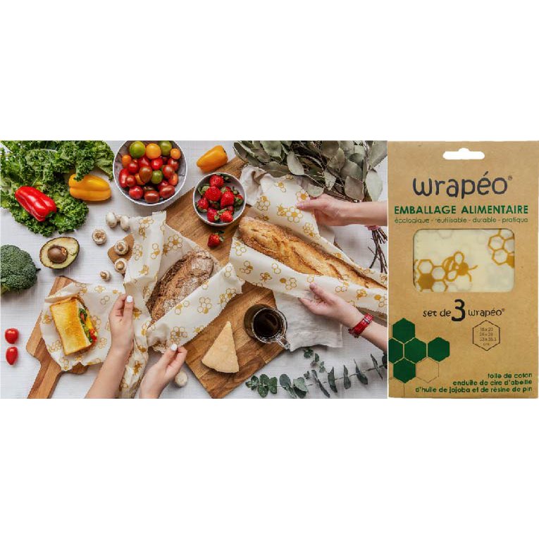 wosk pszczeli wrapéo - zestaw 3 sztuk S/M/L - 18x20 / 25x28 / 33x35,5 cm