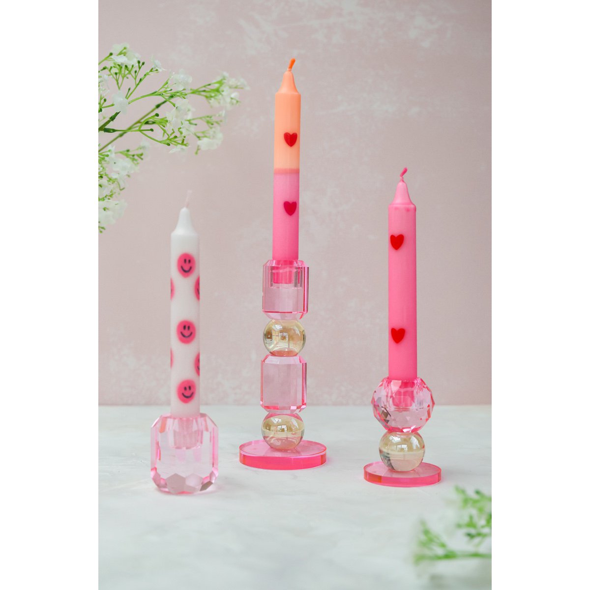 Diner Kaars Smiley Pink - Set of 5