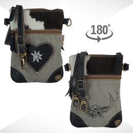 Nieuwe Domelo Dirndl schoudertas - Oktoberfest traditionele tas. Tas met edelweiss & hart design - traditionele kleine crossbody tas gemaakt van canvas & koeienhuid. kopiëren