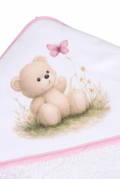 Asciugamano da bagno con cappuccio per bambini, orsetto e farfalla