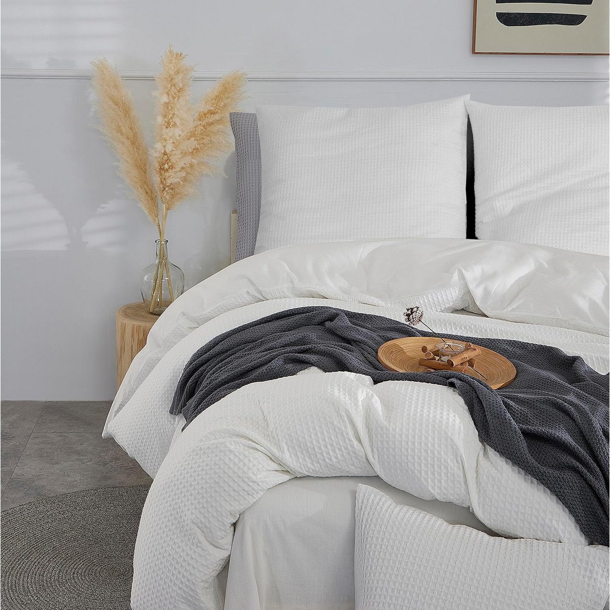 Bed linen with waffle structure 3-part: duvet cover 200x200cm + 2x pillow cover 80x80cm