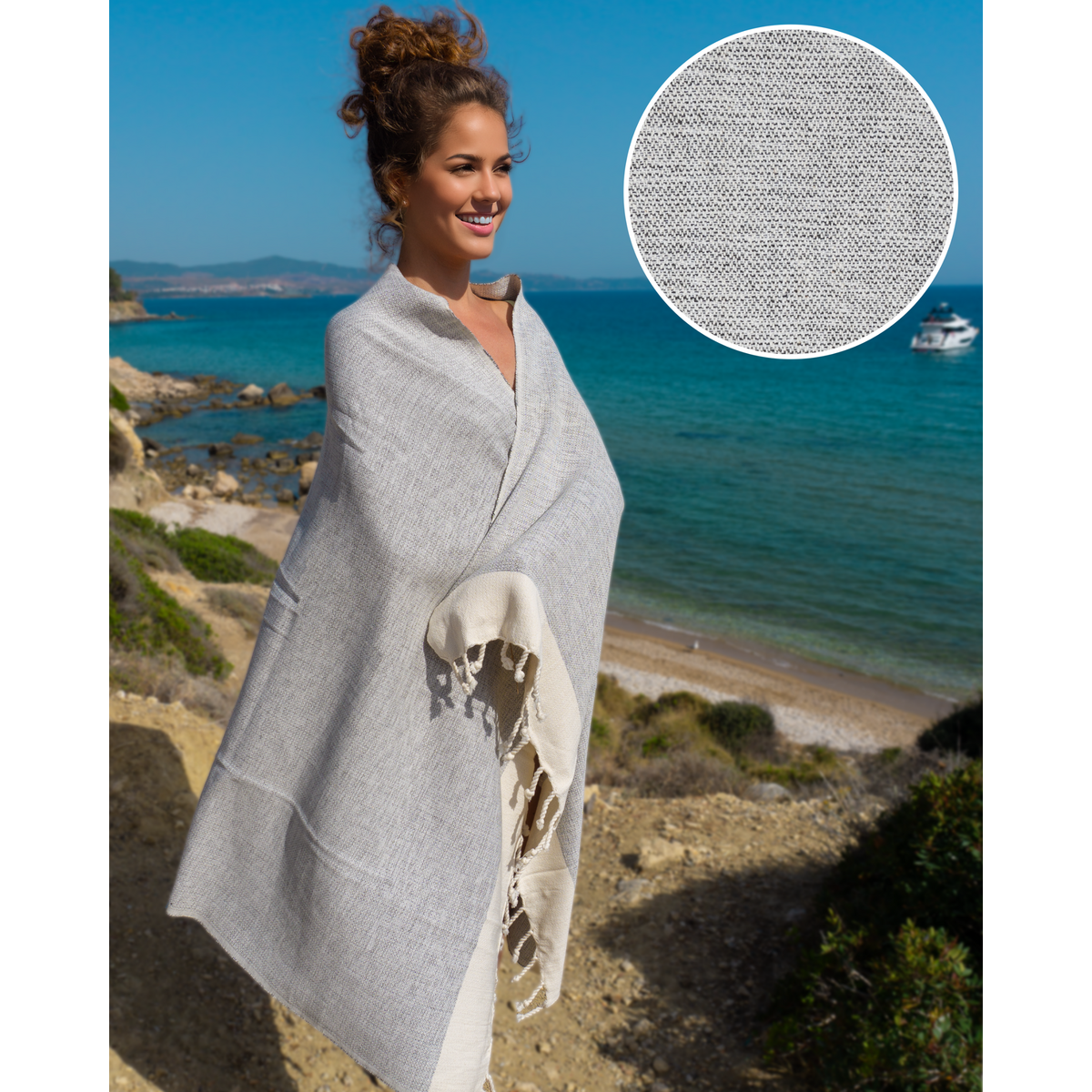 MANOLIA Telo Mare Hammam in Cotone – Leggero – Grigio - 180x100 cm