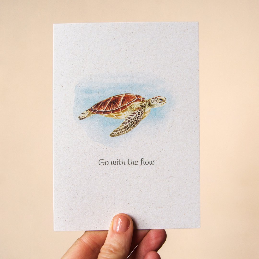 Cute 'Go with the flow' Turtle Greeting Card