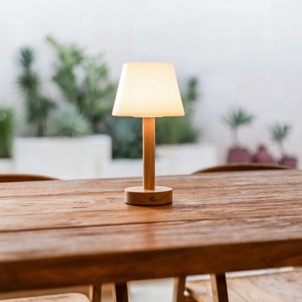 Zoë Light Brown Wooden Rechargeable Table Lamp