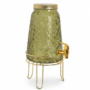 Beverage dispenser Leafs Verde 3.3L with tap and metal base - green / gold