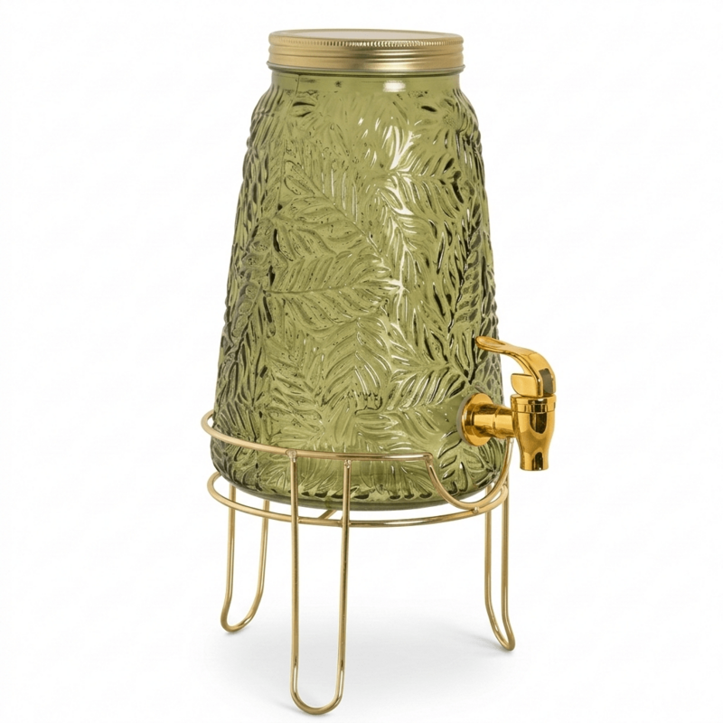 Dispensador de bebidas Leafs Verde 3,3L con grifo y base de metal - verde / dorado