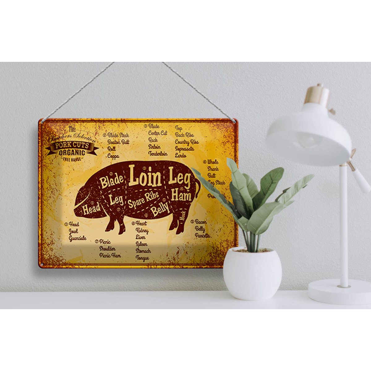 Tin sign butcher shop 40x30cm Pig Pork cuts organic