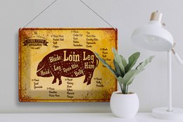 Tin sign butcher shop 40x30cm Pig Pork cuts organic
