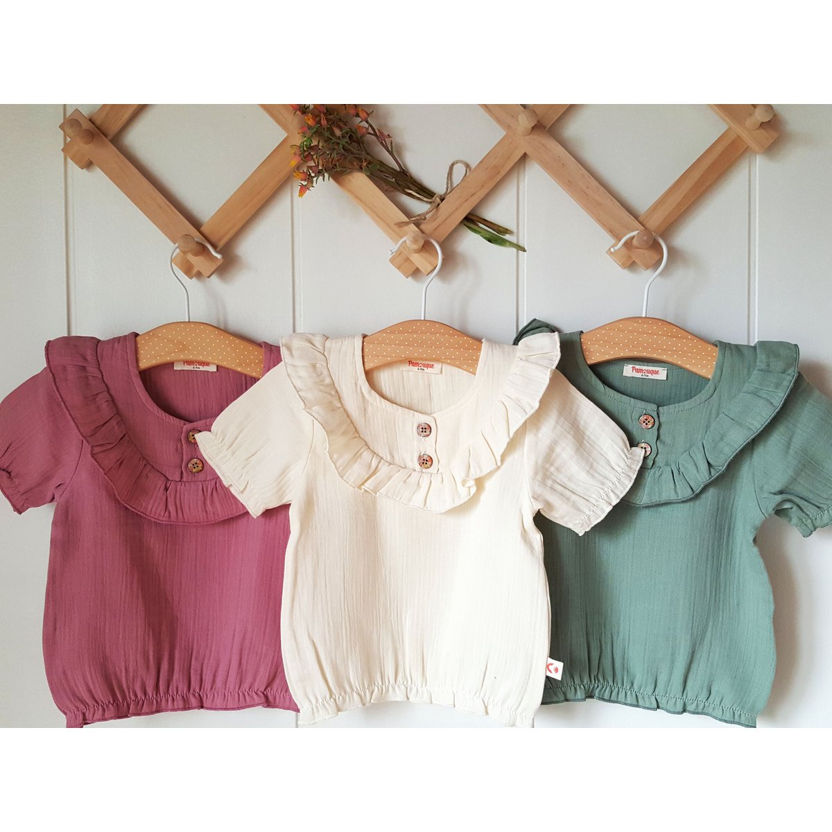 Baby pige salvie grøn t-shirt / 100% økologisk dobbelt gaze bomuld