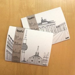 Set of 4 sponge cloths with a Berlin-themed design, featuring the Brandenburg Gate and other iconic landmarks of the city.