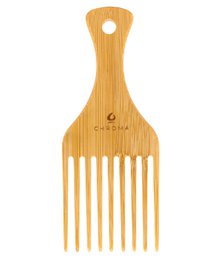 Bamboo comb for afro hair, featuring a wide-toothed design to gently detangle and style curly, coily hair. Made from sustainable bamboo material.