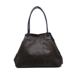 LOLA – Sac en cuir italien embossé python – Chocolate