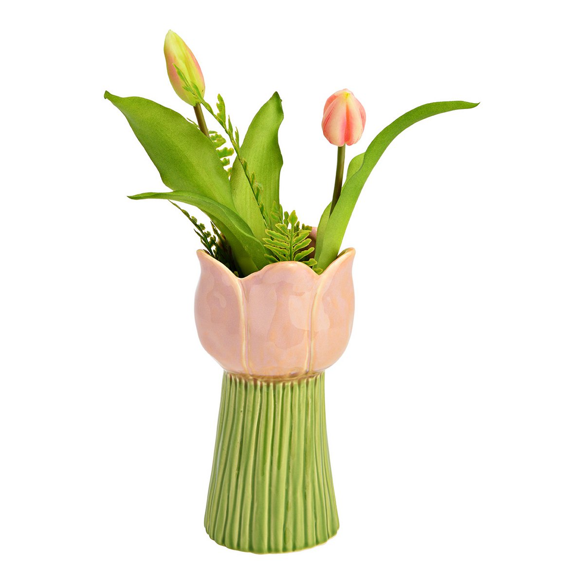 Vase Tulpe aus Porzellan, Pink/Grün (B/H/T) 9x18x9cm