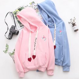 Bedrukt en fluwelen sweatshirt met capuchon en Flamingo Love