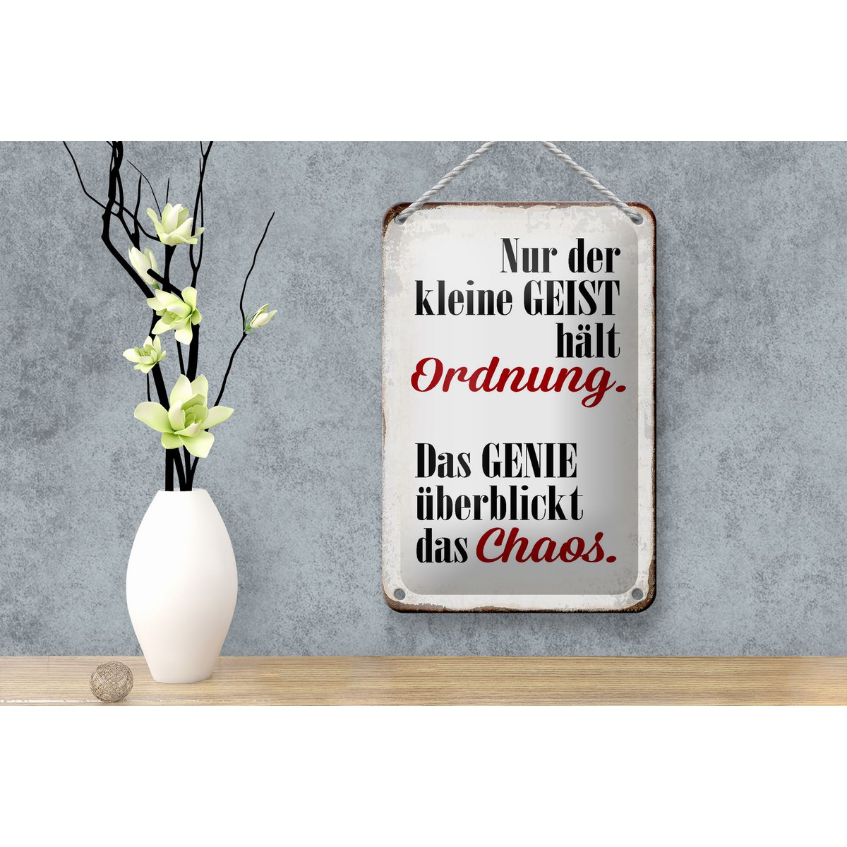 Tinnen bord met de tekst 12x18cm Geest houdt orde Genie Chaos decoratie