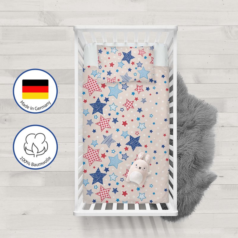 Beaver bed linen set 100x135cm stars in beige blue