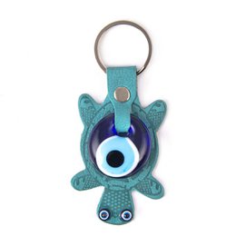 Lederen sleutelhanger - Turtle - Turquoise - 10x5cm